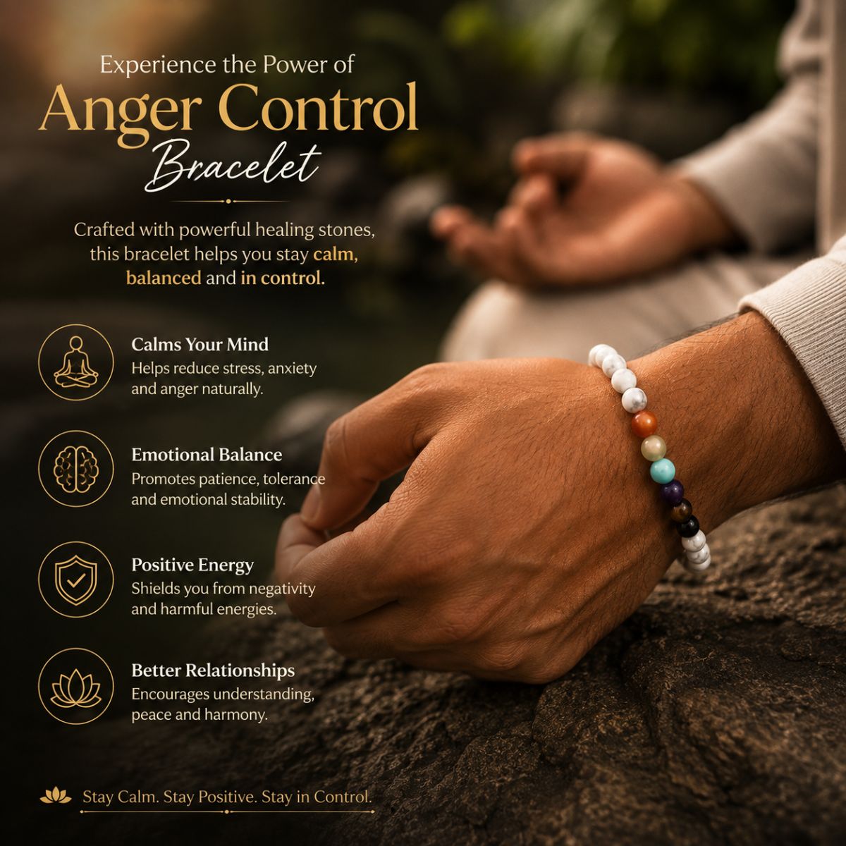 Anger Control Bracelet (AAA+ Quality Stones Abhimantrit Bracelet)