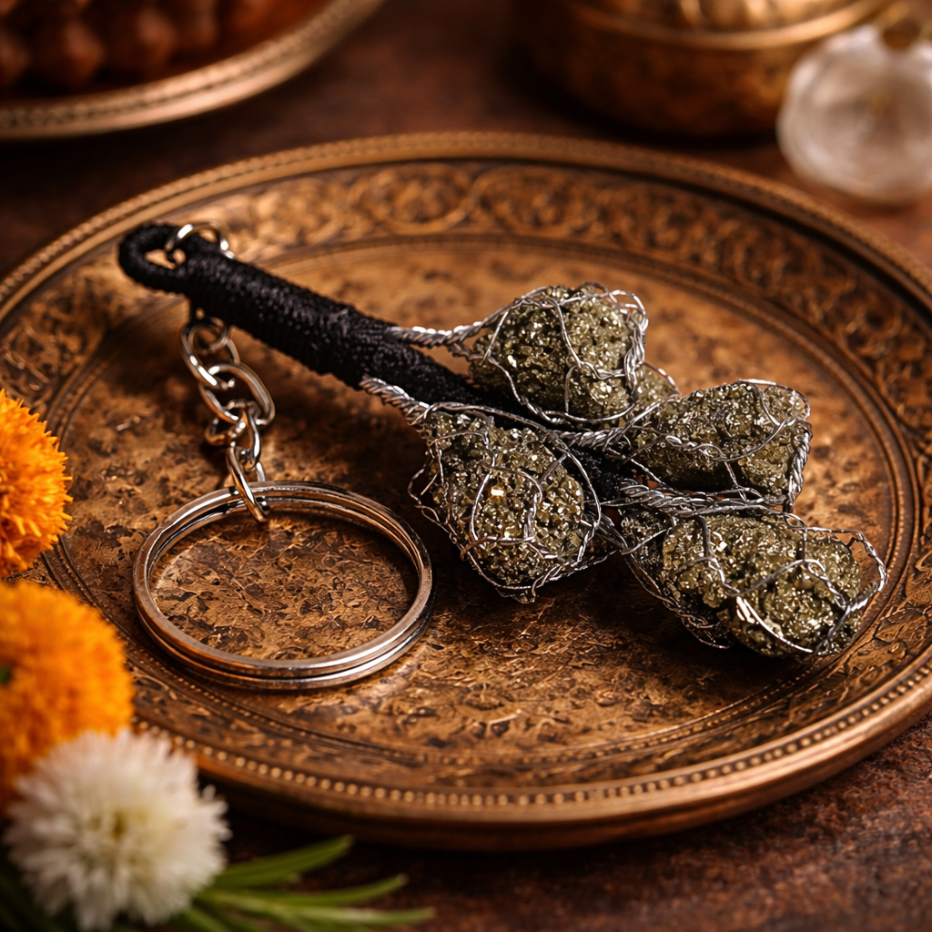 Pyrite Wealth Attraction Keychain – Natural Crystal for Money, Luck & Protection