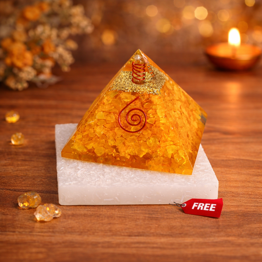 Citrine Pyramid with Free Raw Square Selenite Plate
