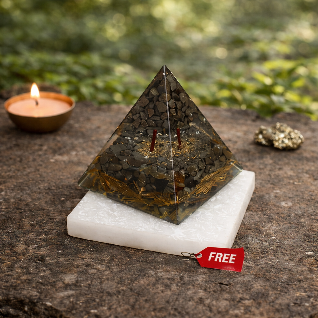 Money Magnet Pyrite Pyramid with Free Square Raw Selenite Plate