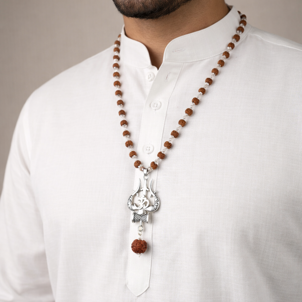 Shiv Rudraksha Mala with Om Shiva Trishul Pendant