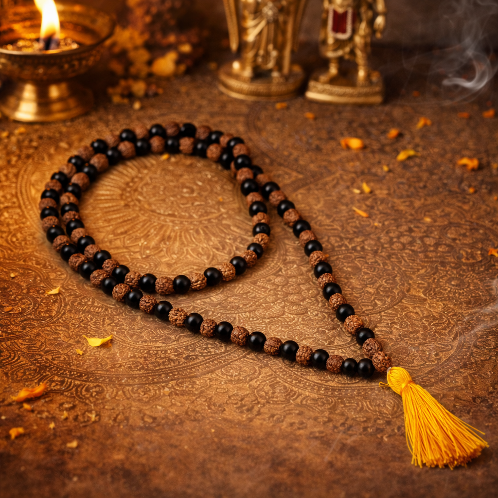 Divya Raksha Rudraksha & Karungali Mala 8mm - 108+1 Beads