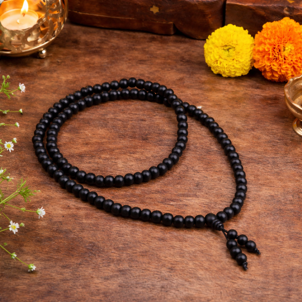 Karungali Malai 8mm Stretchable - 108+1 Beads (Original Ebony Wood)