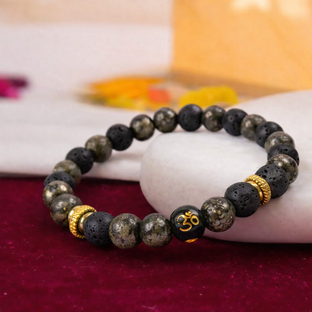 Raw Pyrite Bracelet with OM beads - Energized by Astrologers AAA+ Original Quality Assured