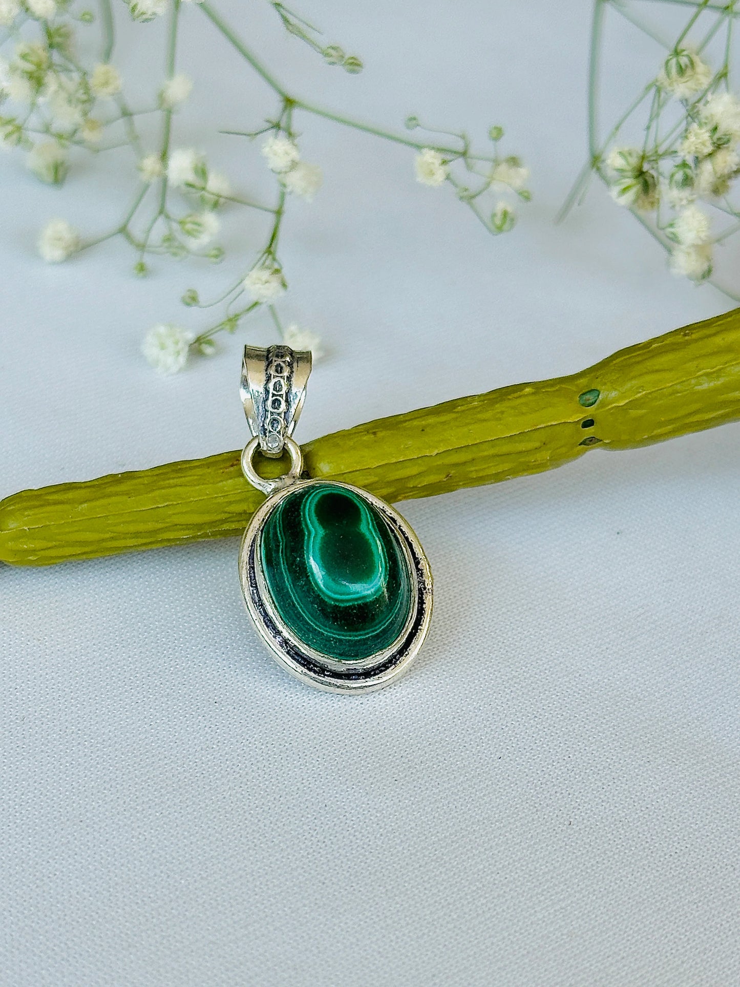 Malachite Crystal Pendant - Abhimantrit & Certified