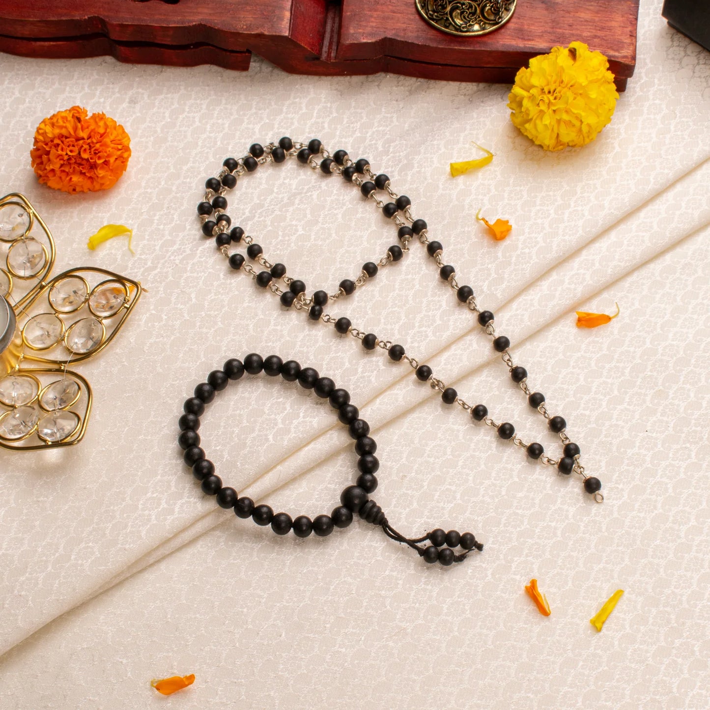 Silver-Tipped Karungali Mala Set