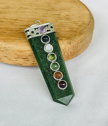 Green Jade Seven Chakra Pendant – Abhimantrit & Certified for Healing & Harmony