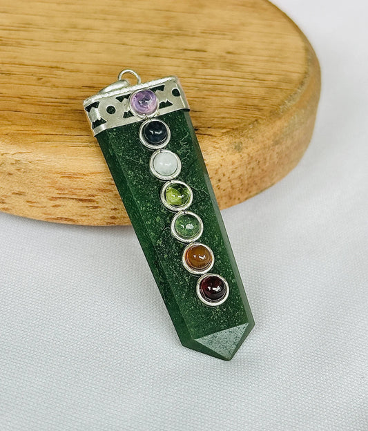 Green Jade Seven Chakra Pendant – Abhimantrit & Certified for Healing & Harmony